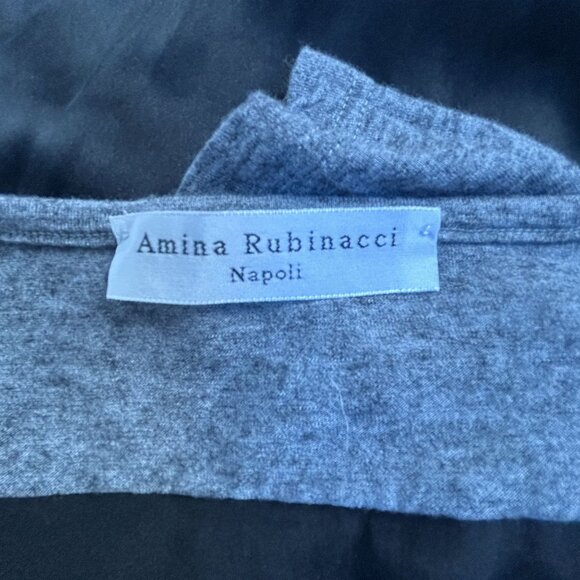 Amina Rubinacci Napoli Womens Gray & Black 3/4 Sleeve Hi-Low Top Size 40 Italy - Picture 3 of 8